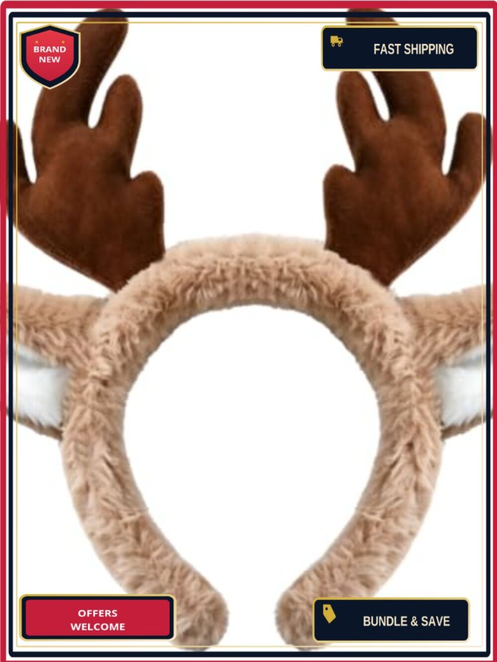 Christmas Reindeer Antler Headband Soft Fabric & Plastic Costume Headwear